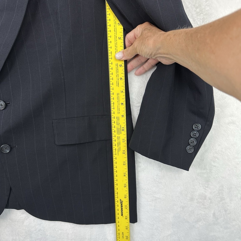 Hart Schaffner & Marx Mens 44R Black Pinstripe Wool Dress Suit Jacket 2 Btn EUC - Picture 5 of 15
